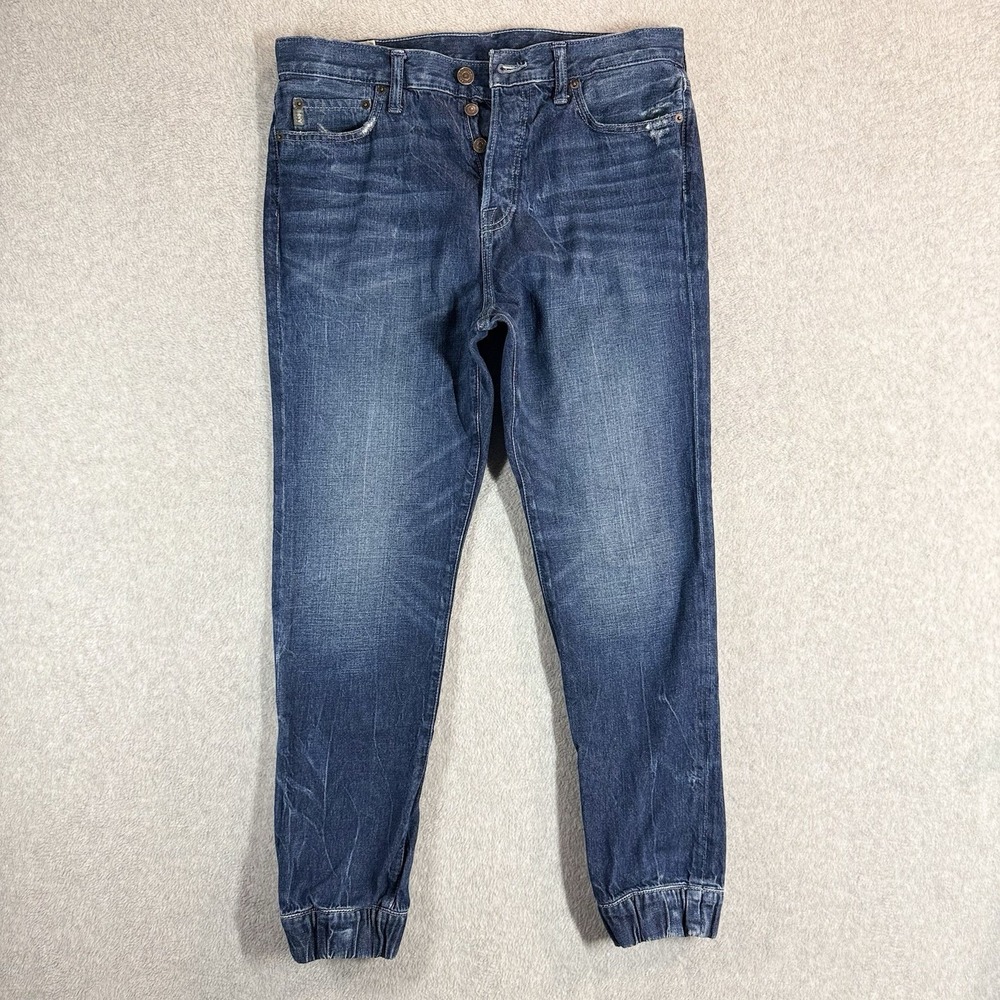Abercrombie & Fitch Denim Jogger Jeans Womens 32‎ Blue Button Fly Cuffed